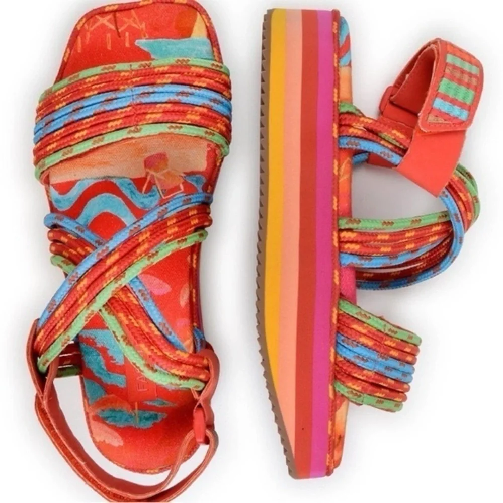 New Farm Rio Tropical Platform Sandal Multicolor Rope Strappy Sz 12